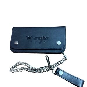 Wrangler Hero Black Genuine Leather Biker Chain Wallet Long Snap See Photos